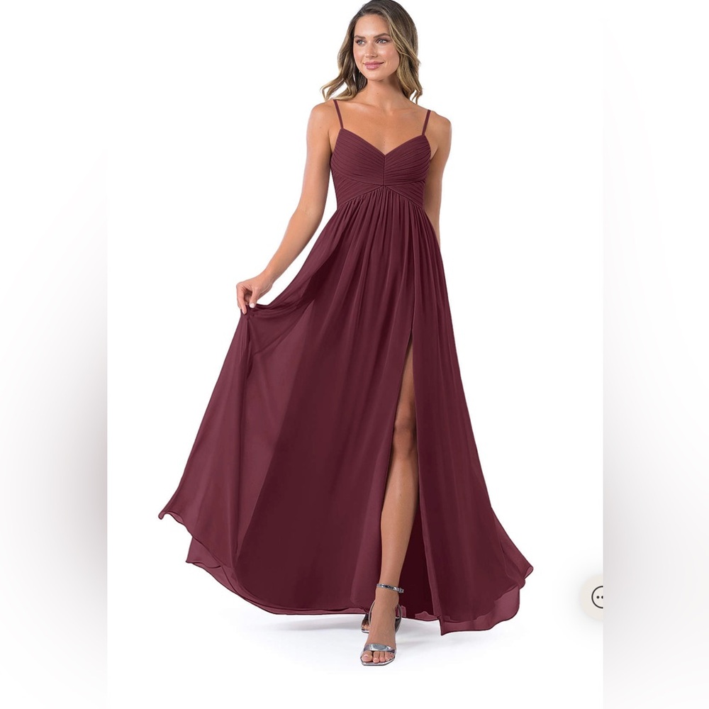Azazie A-Line Pleated Chiffon Floor-Length Dress Cabernet